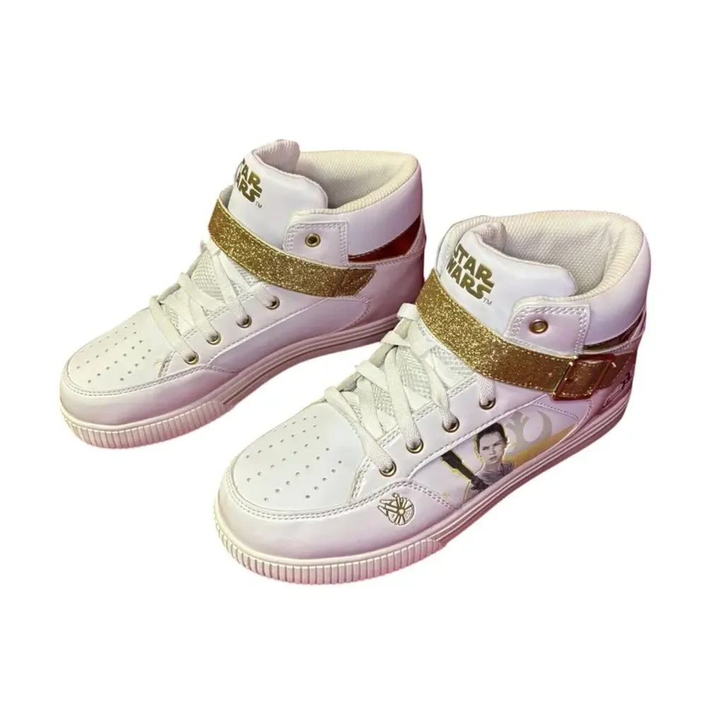 NWT Star Wars REY White Gold Hi Top Skechers Sneakers Athletic Shoes Size 6M 8W